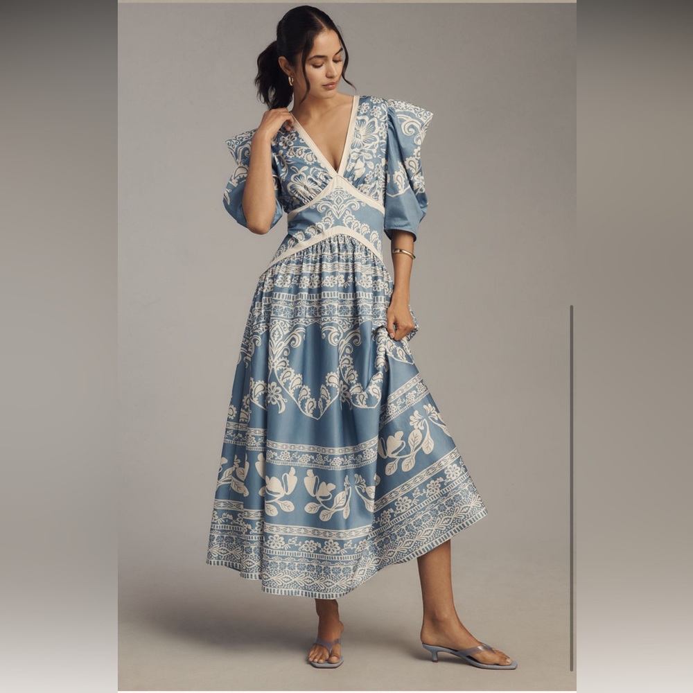 FARM Rio Blue and Cream Maxi Dress